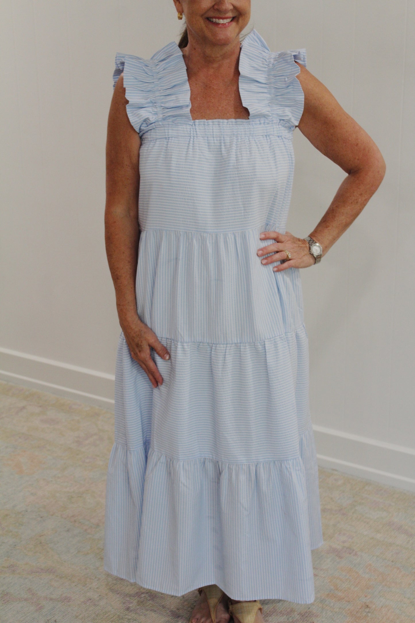 Blue Stripe Flutter Dress