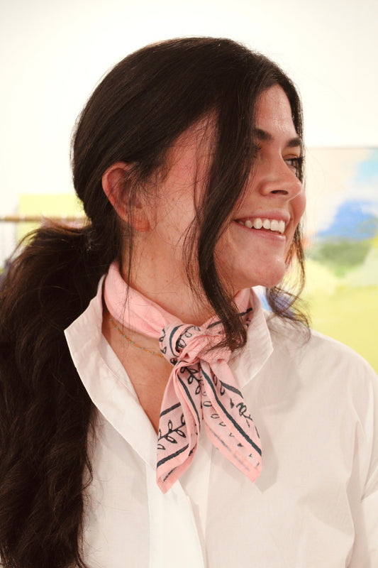 Voile Bandana - Pale Pink - Lotus Border, Midnight