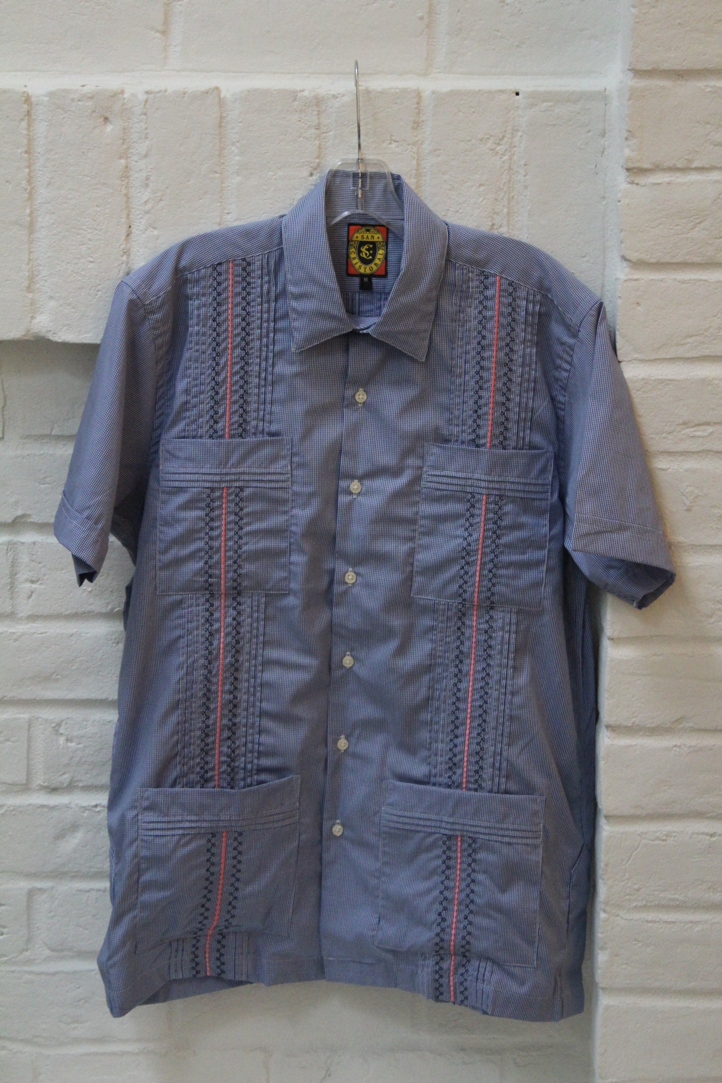 Carmel Classic Guayabera - Coral/Navy
