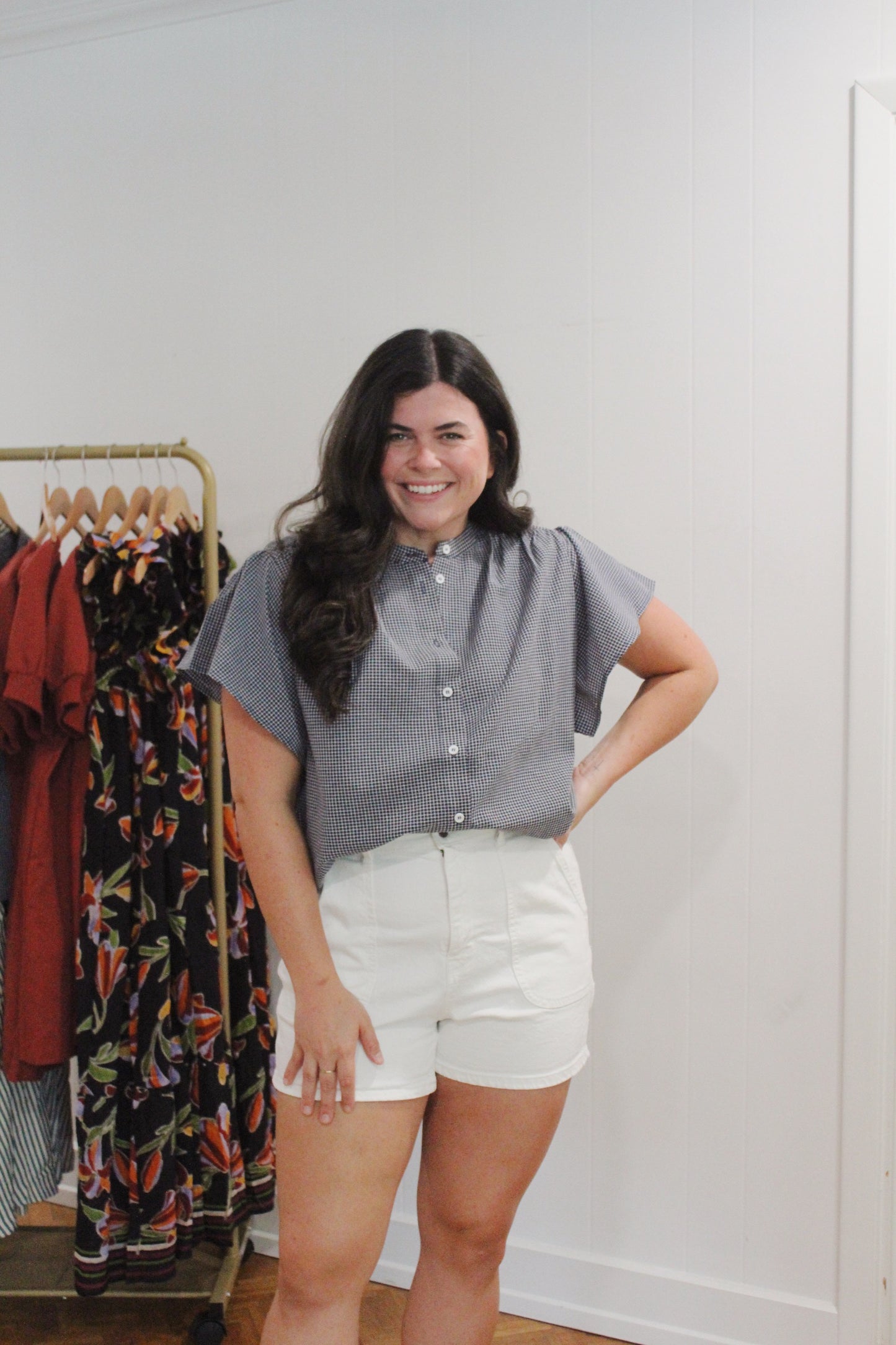 Navy Plaid Top