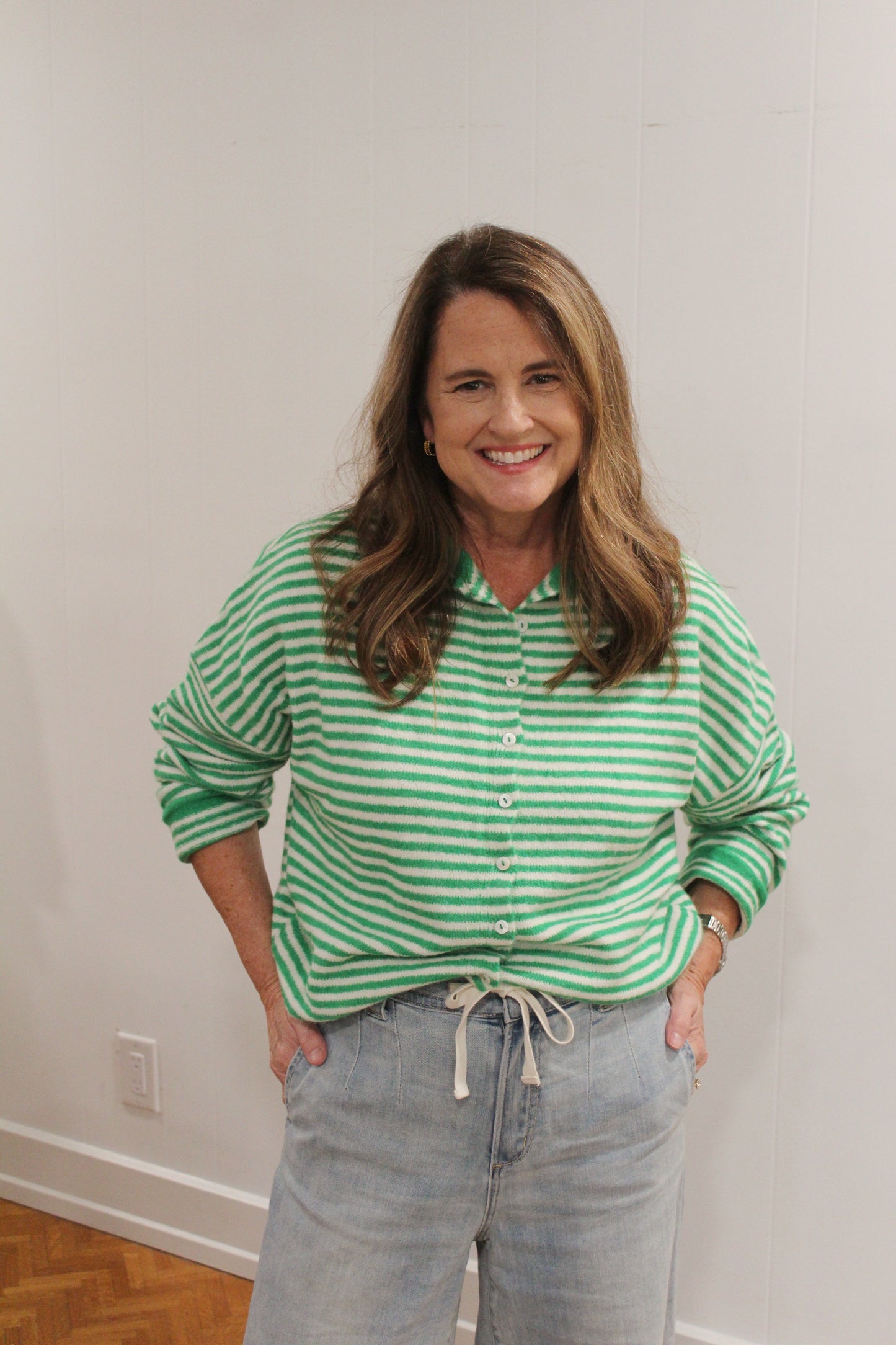 Piper Cardigan - Green Stripe