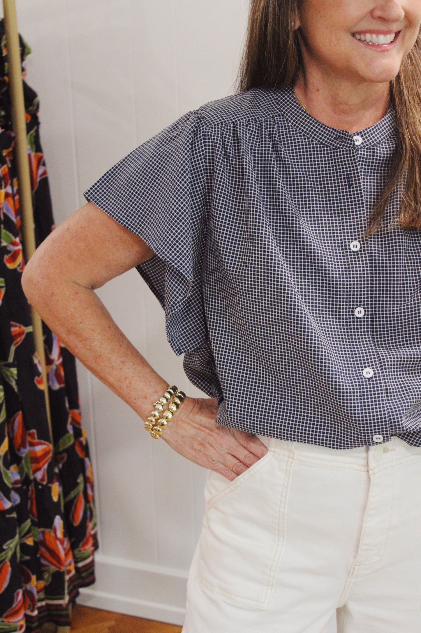 Navy Plaid Top