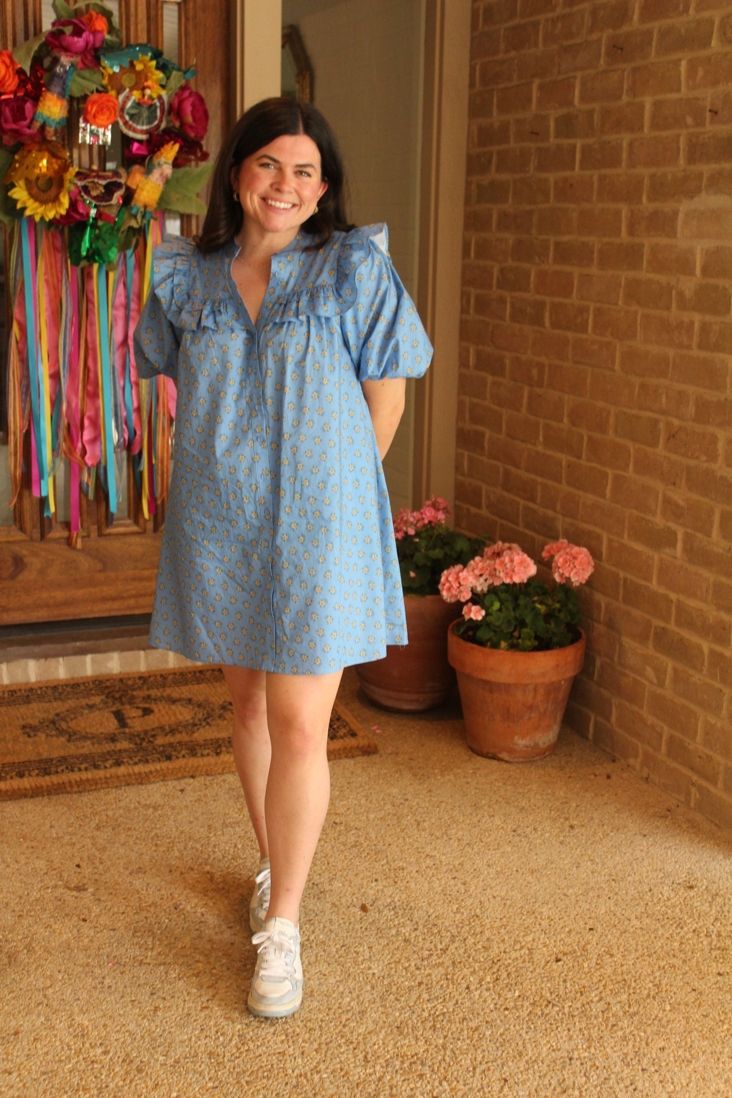 Blue Puff Sleeve Mini Dress