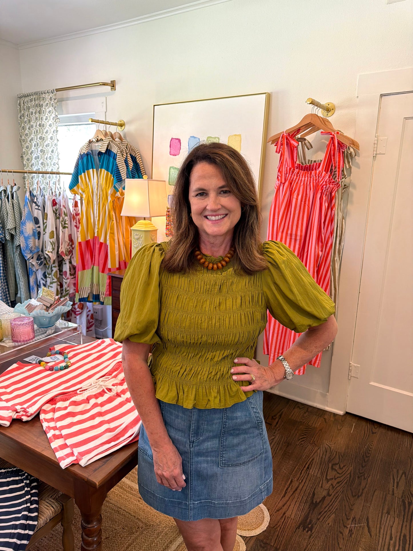 Moss Smocked Top