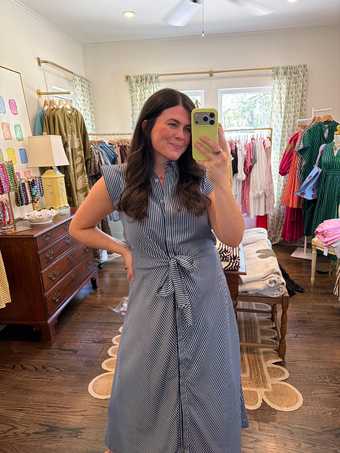 Navy Tie Front Midi