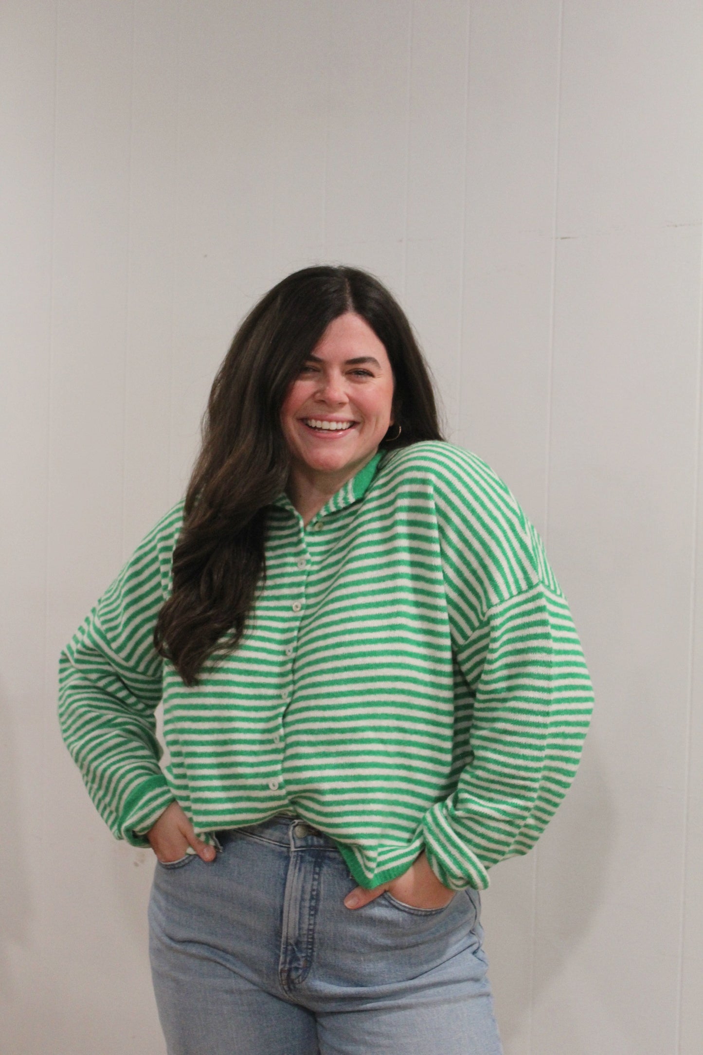 Piper Cardigan - Green Stripe