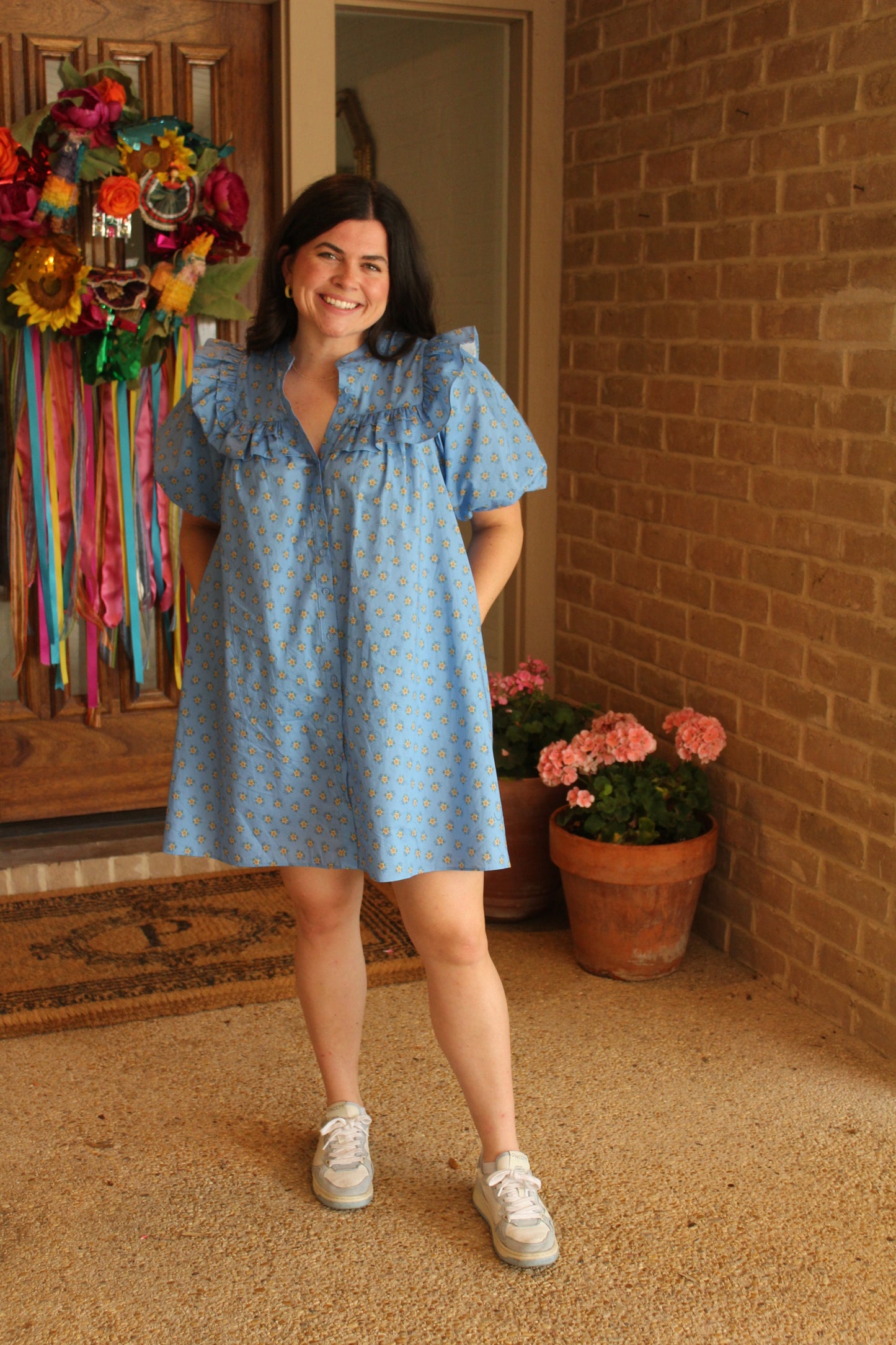 Blue Puff Sleeve Mini Dress