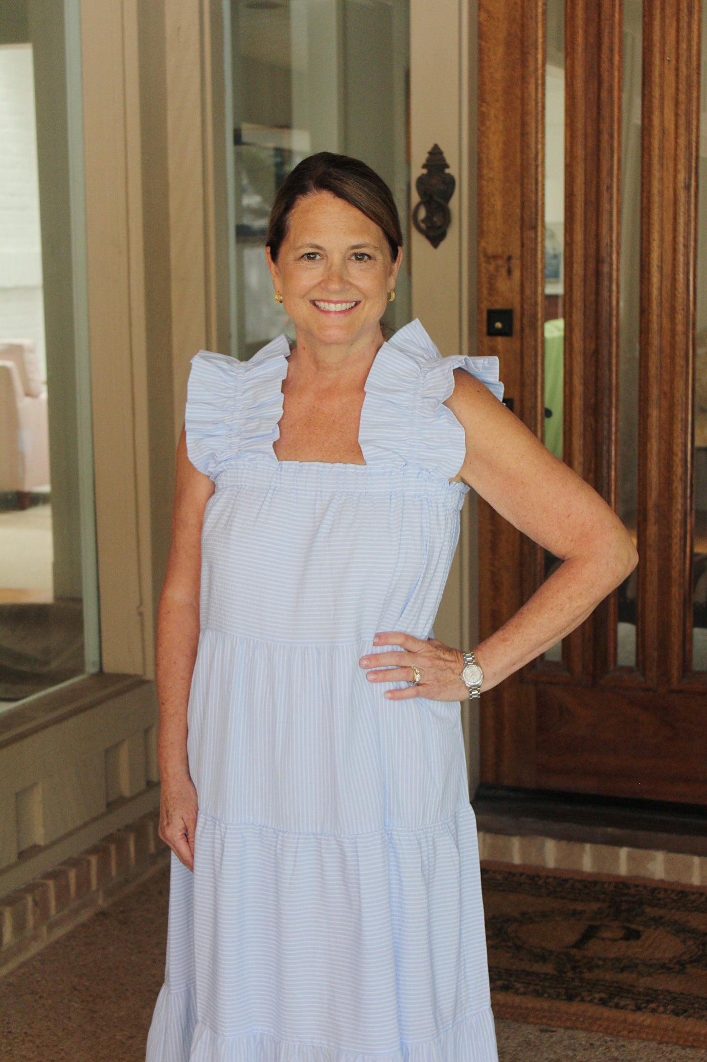 Blue Stripe Flutter Dress
