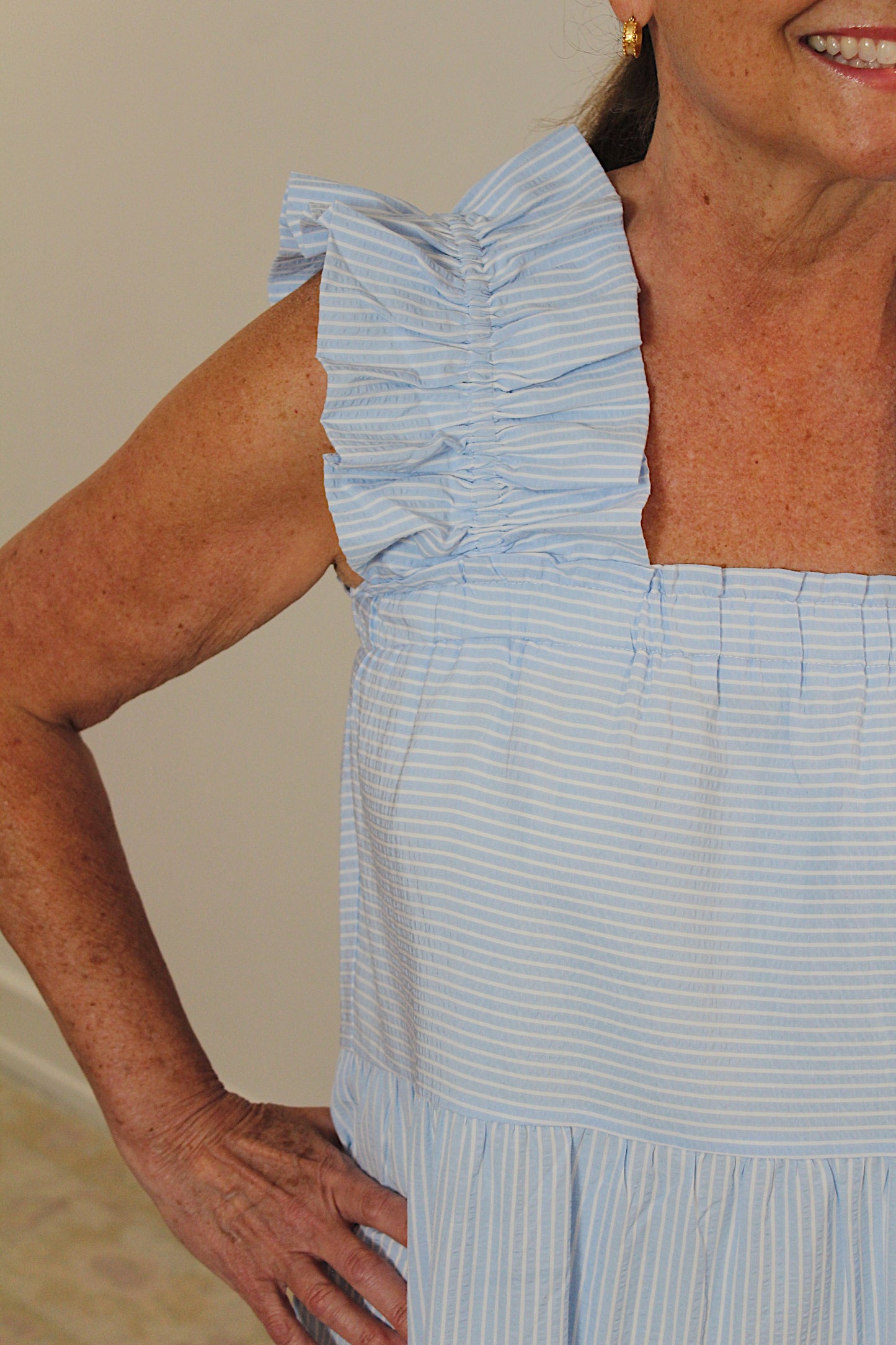 Blue Stripe Flutter Dress