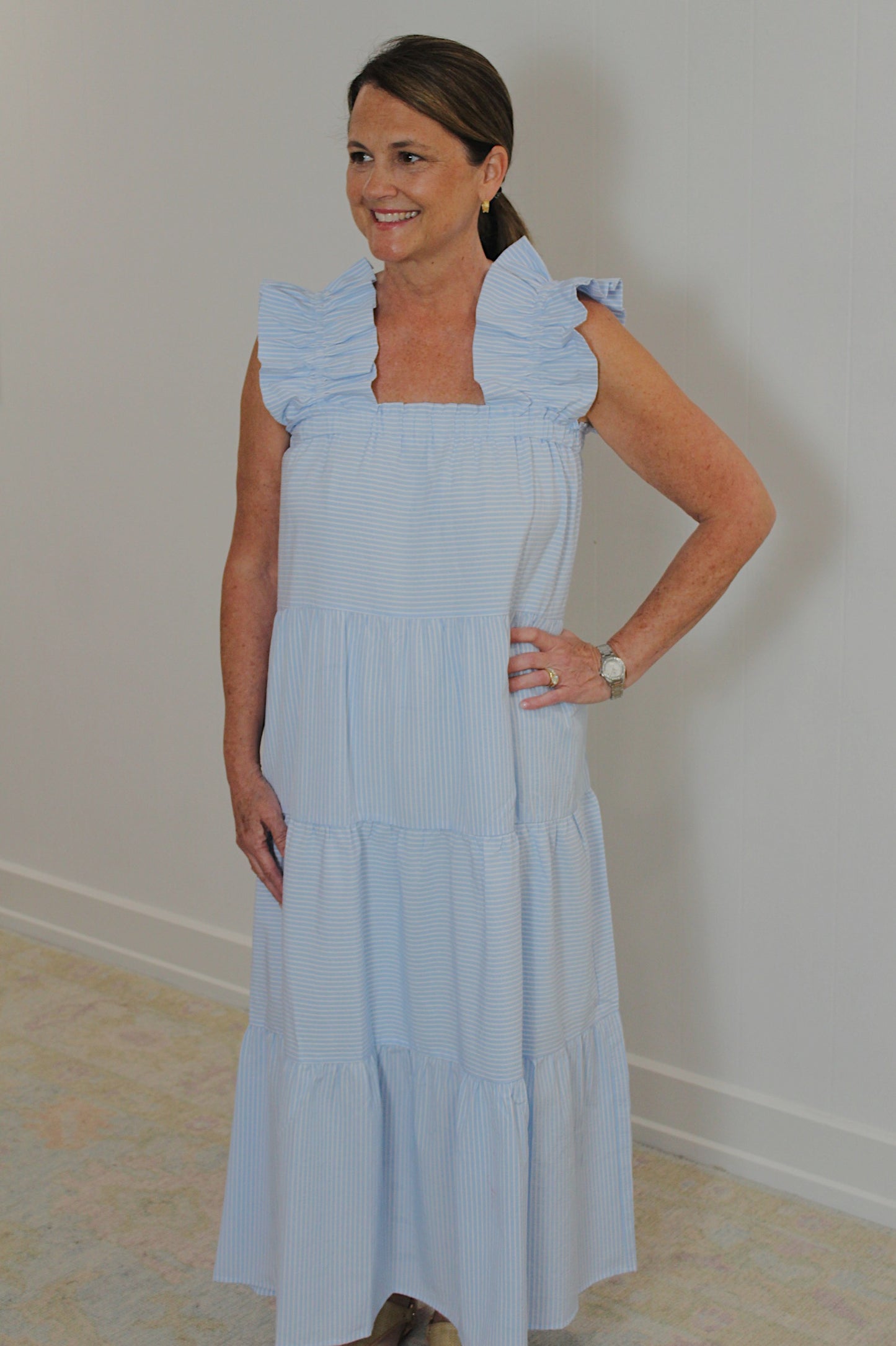 Blue Stripe Flutter Dress