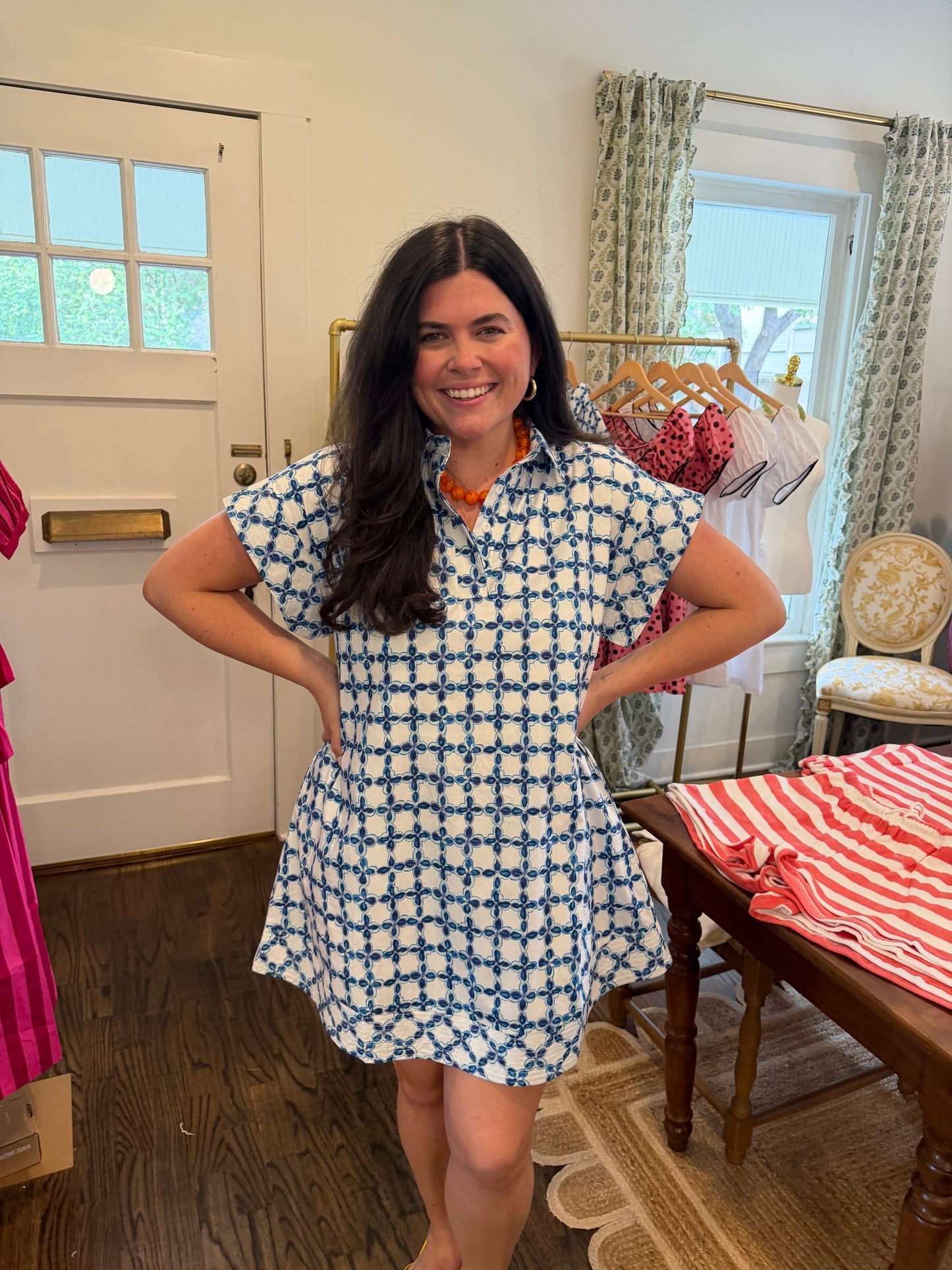 Blue Tile Mini Dress