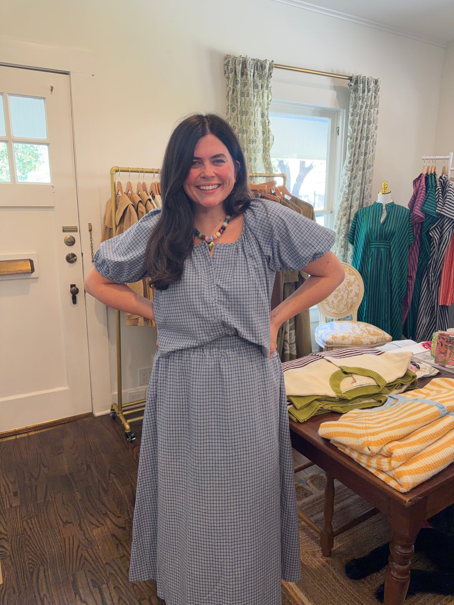 Blue Plaid Skirt Set