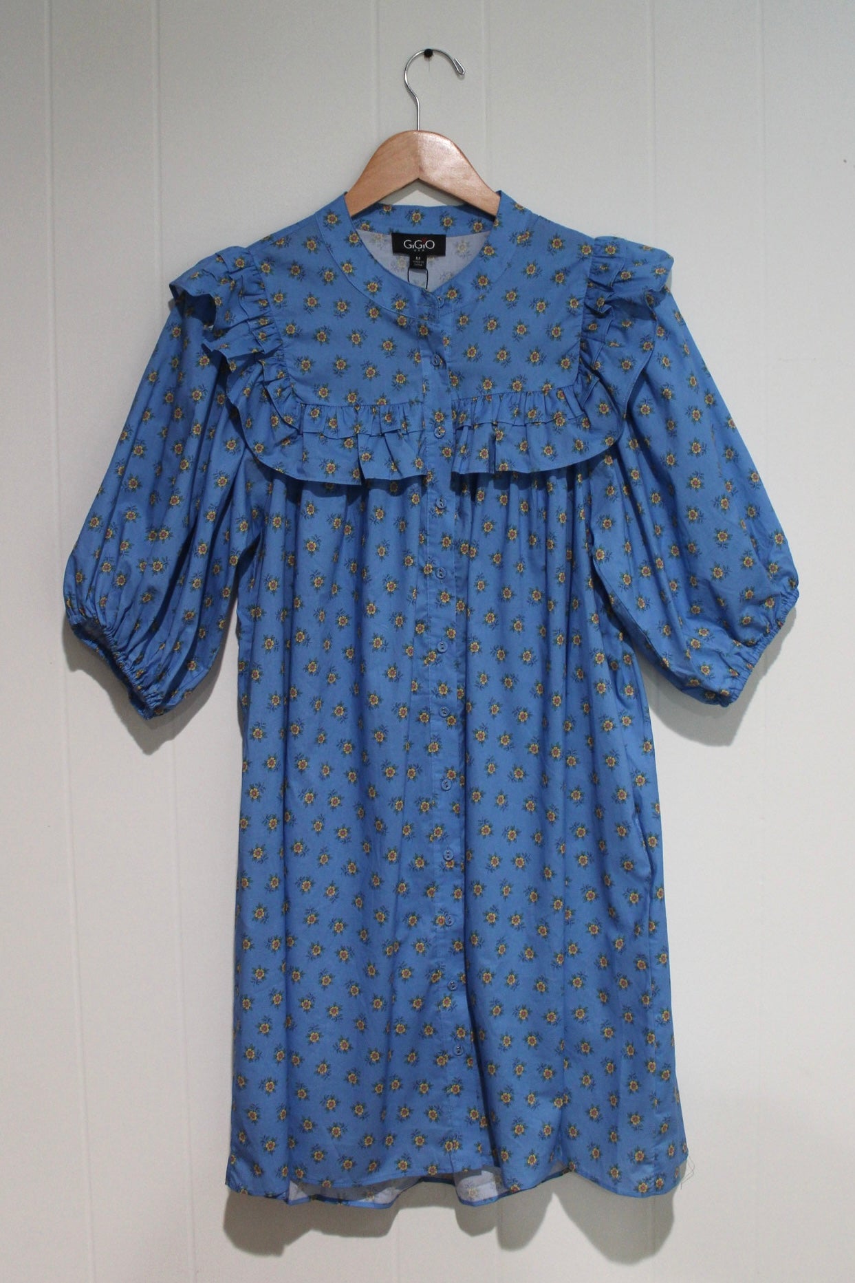 Blue Puff Sleeve Mini Dress
