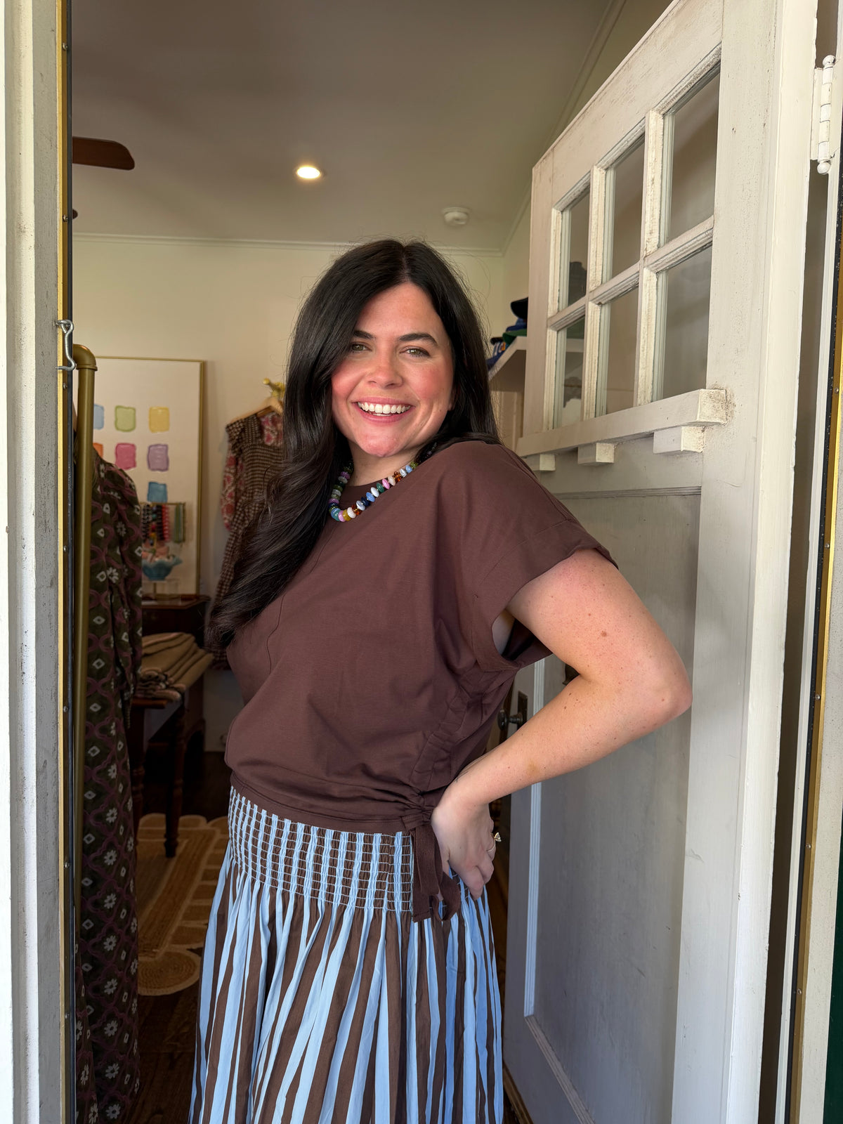 Brown Side Tie Top