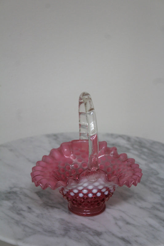 Cranberry Fenton Hobnail Basket