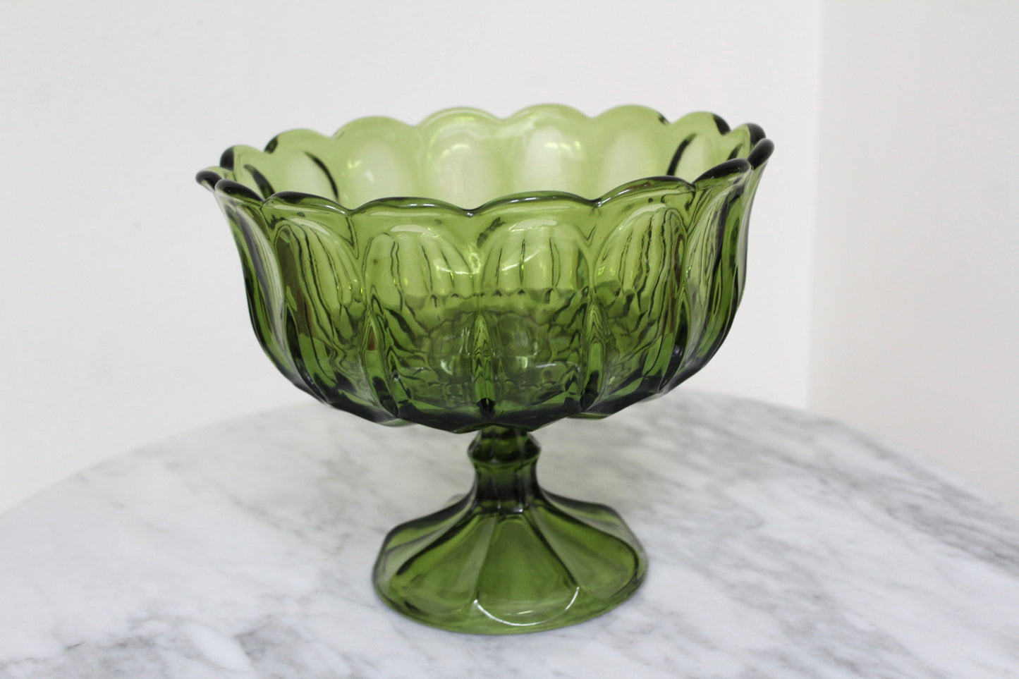 Vintage Green Glass Footed Bowl
