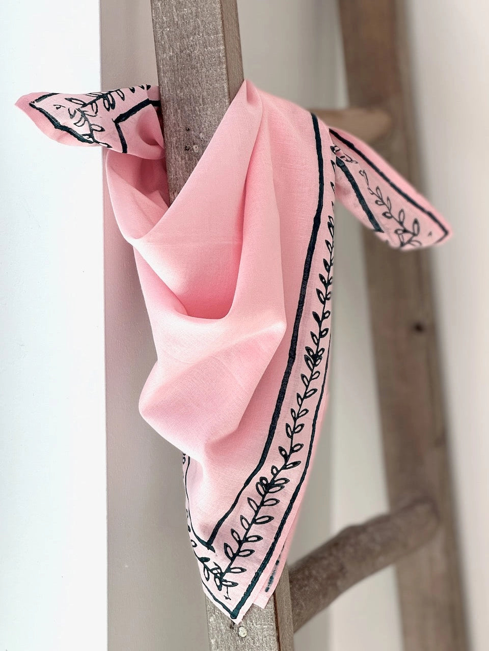 Voile Bandana - Pale Pink - Lotus Border, Midnight