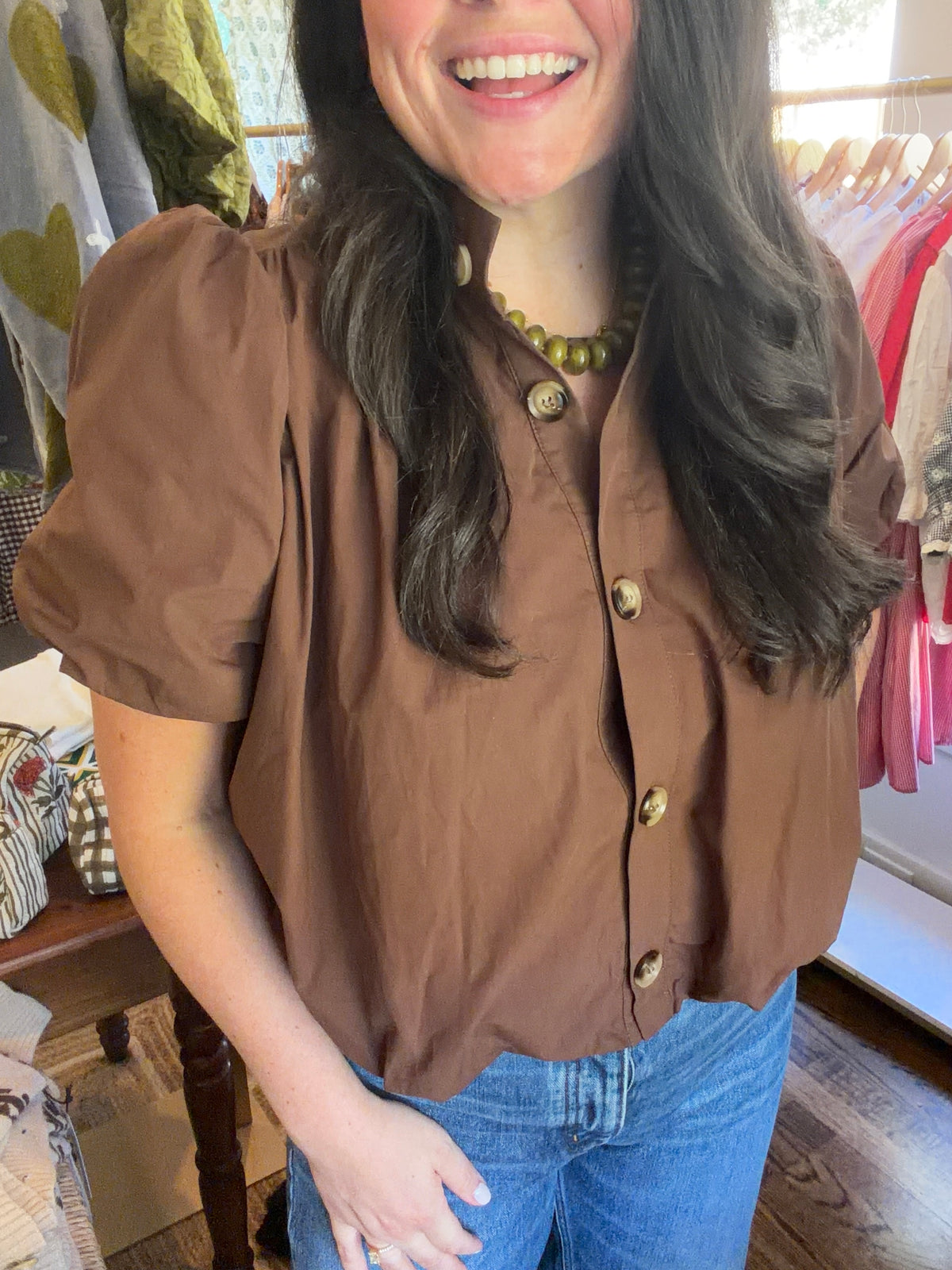 Button Up Bubble Top