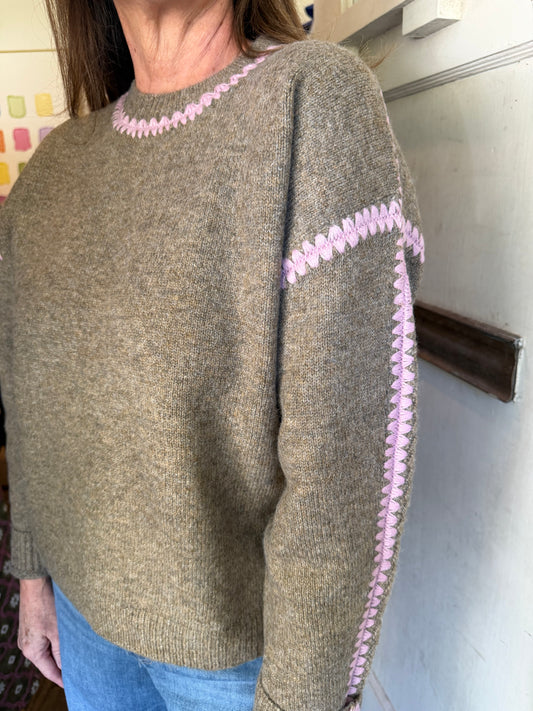 Pink Embroidered Sweater