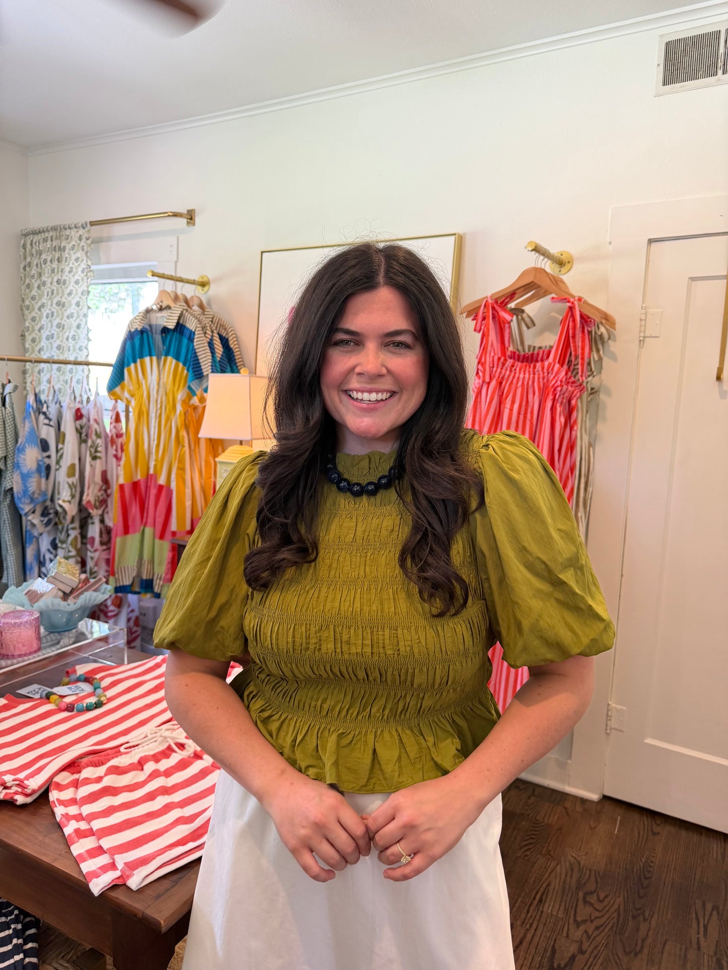 Moss Smocked Top