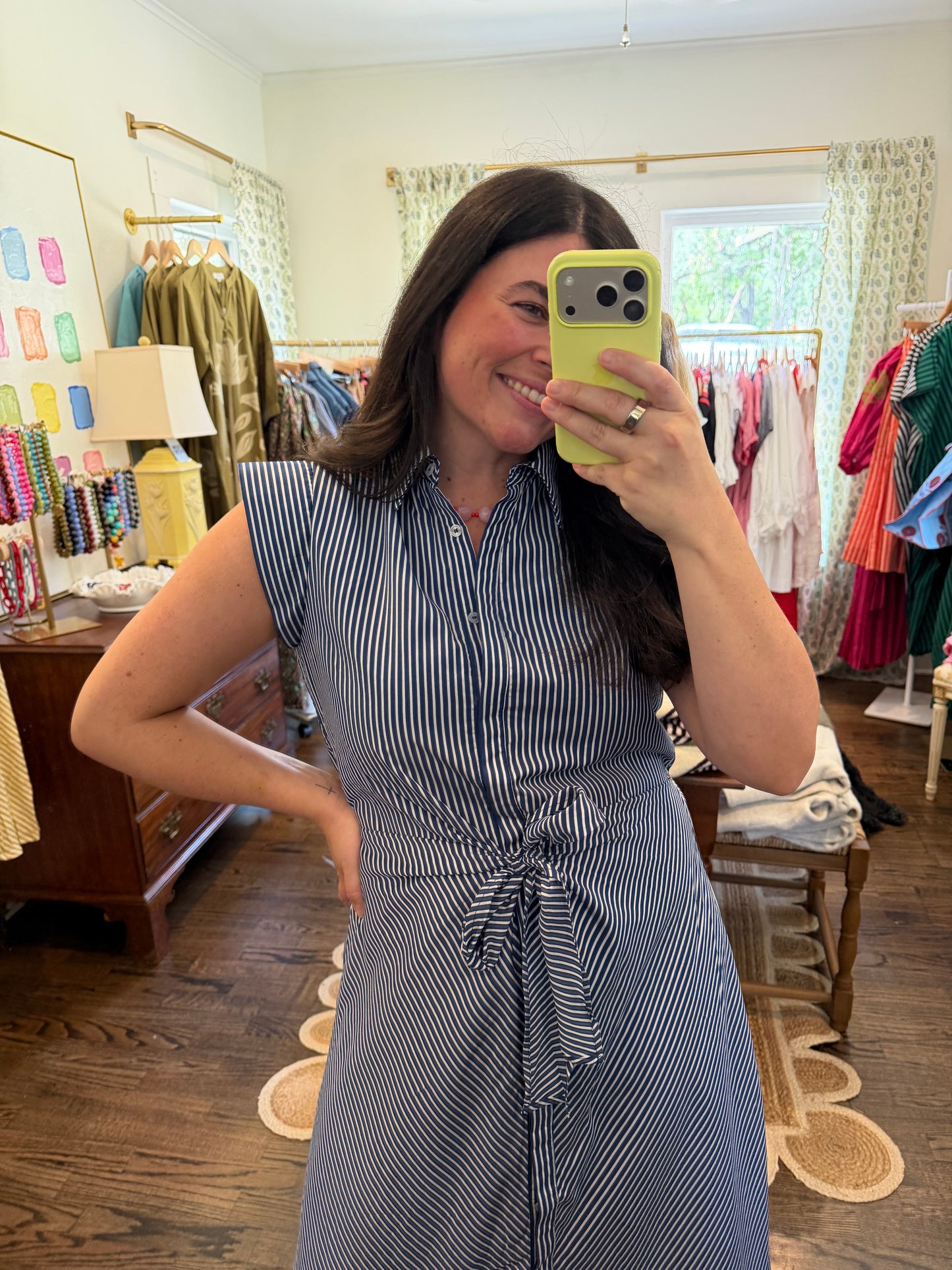 Navy Tie Front Midi