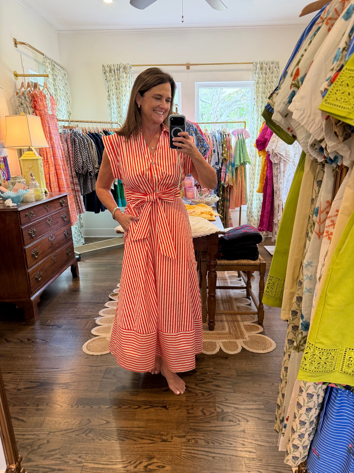 Red Coral Stripe Midi