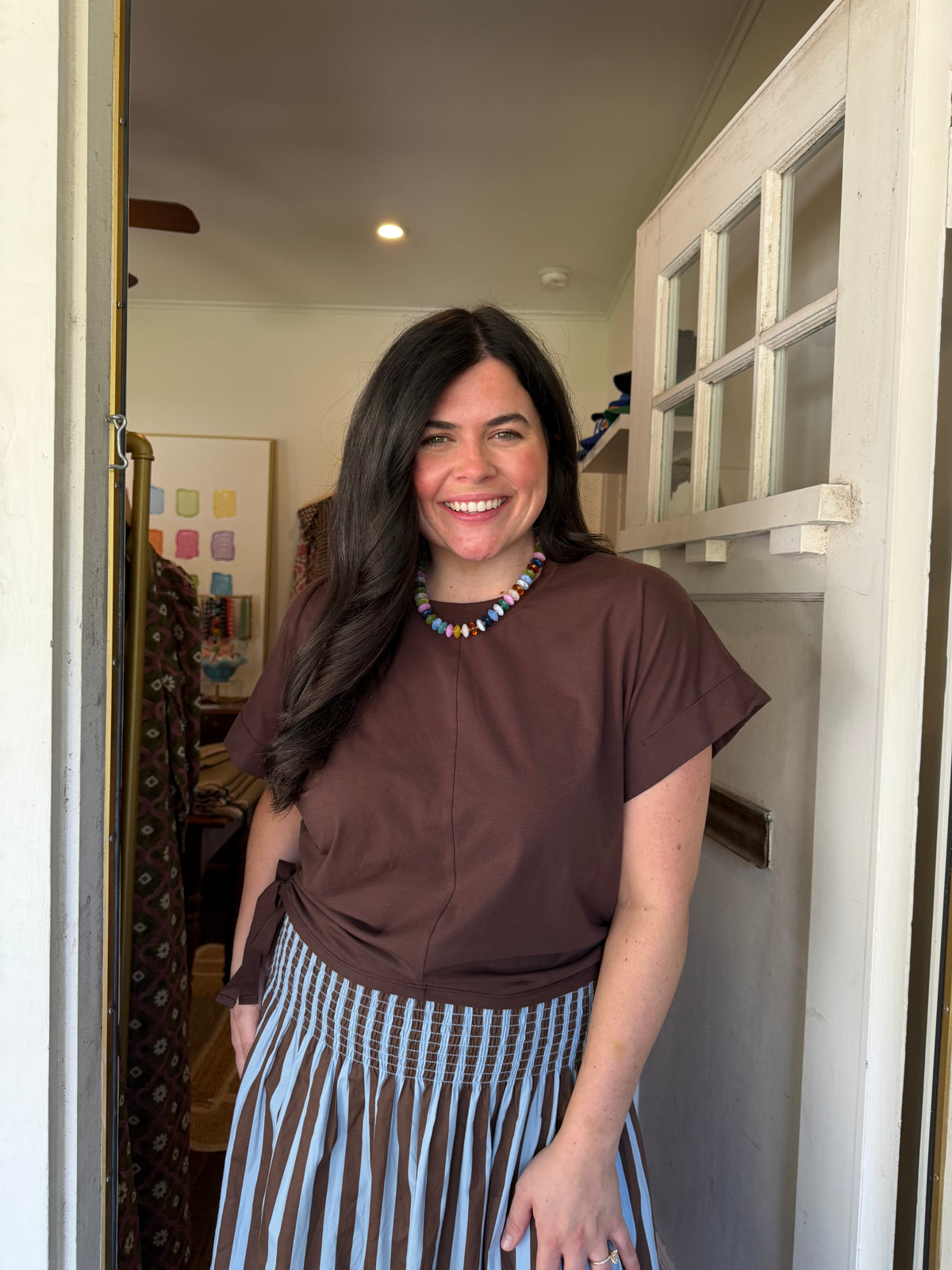 Brown Side Tie Top