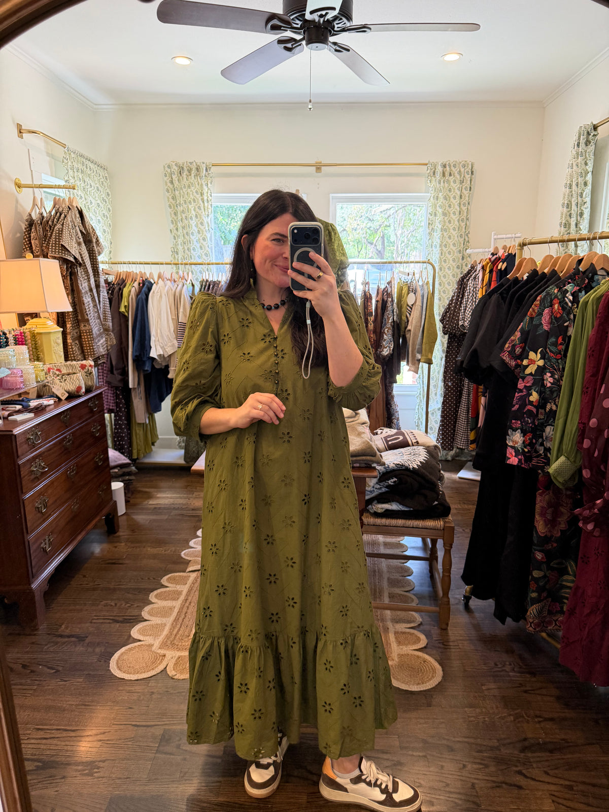 Olive Eyelet Midi