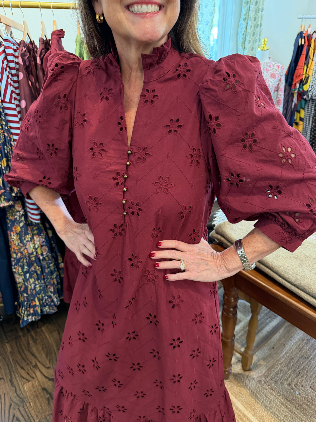 Wine Eyelet Midi