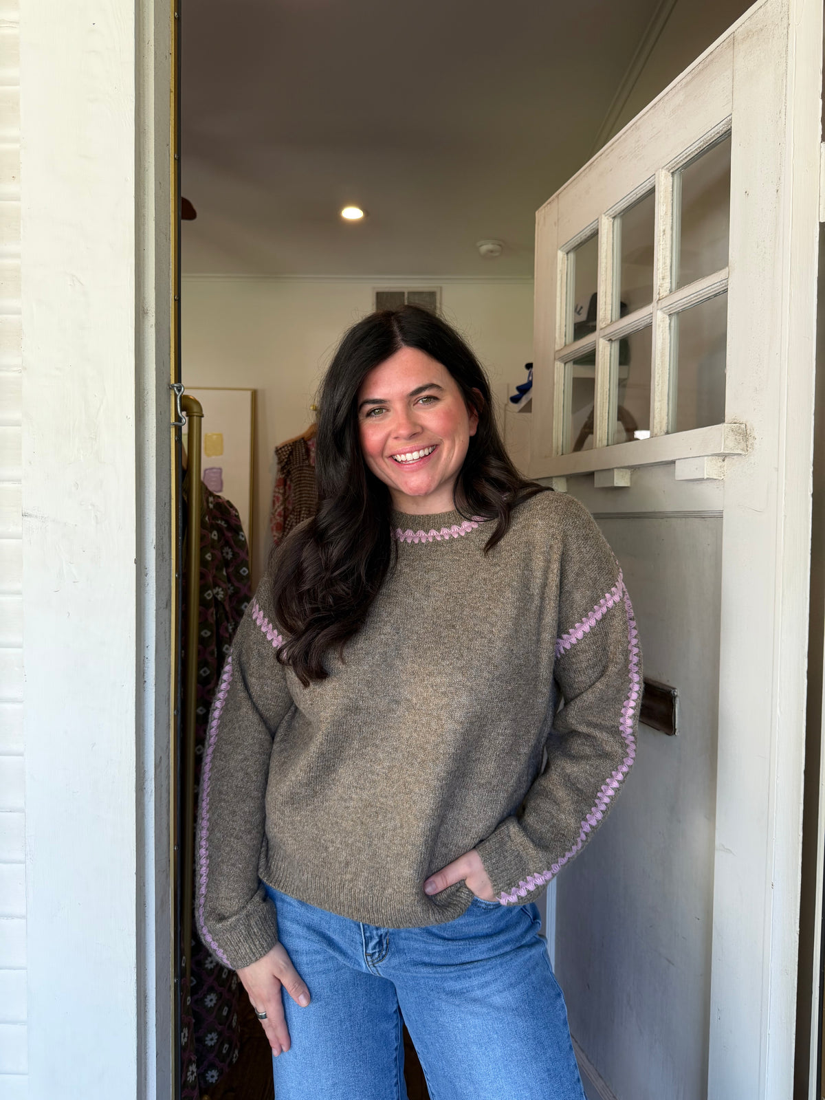 Pink Embroidered Sweater