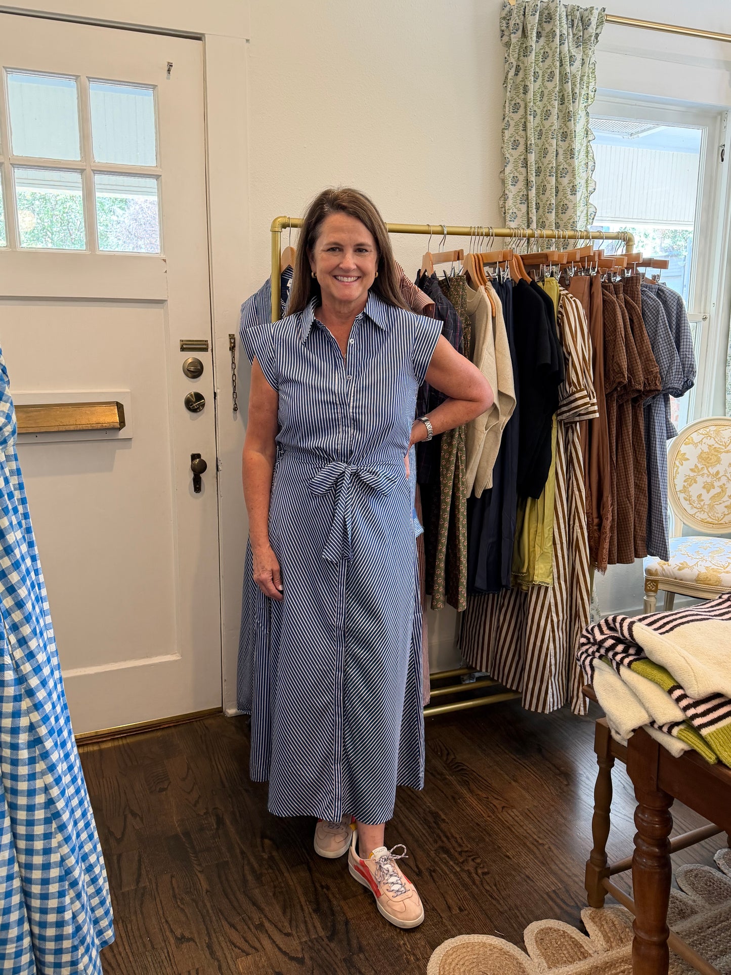 Navy Tie Front Midi