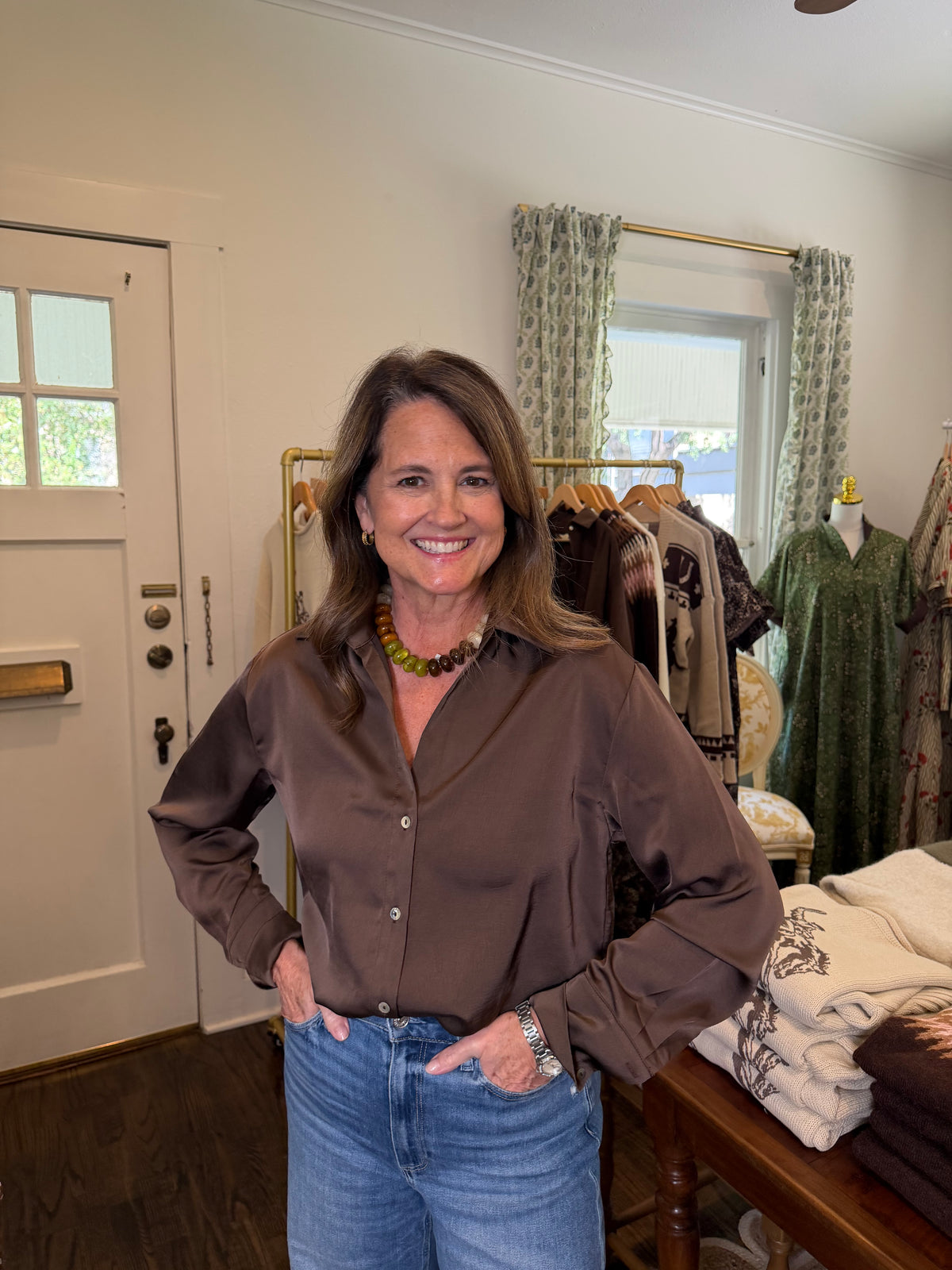 Brown Satin Shirt