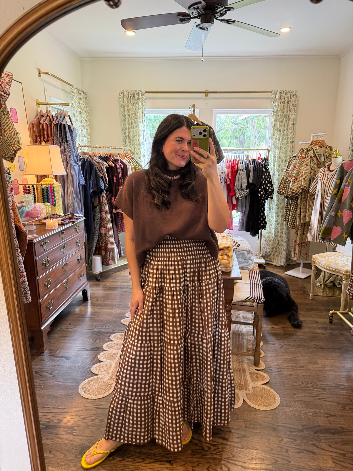Brown Gingham Maxi Skirt