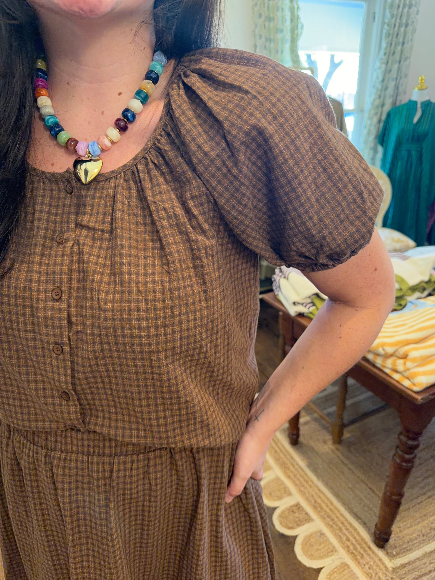 Brown Plaid Skirt Set