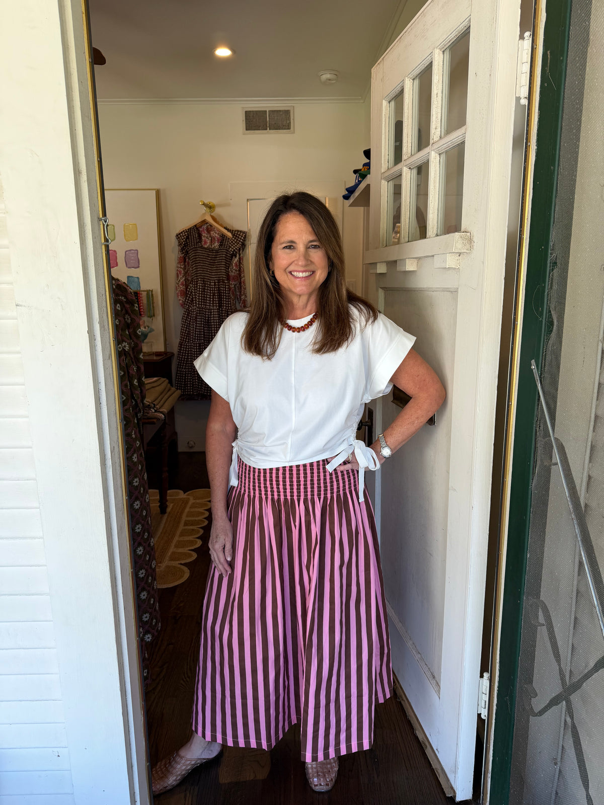 Pink Stripe Midi Skirt