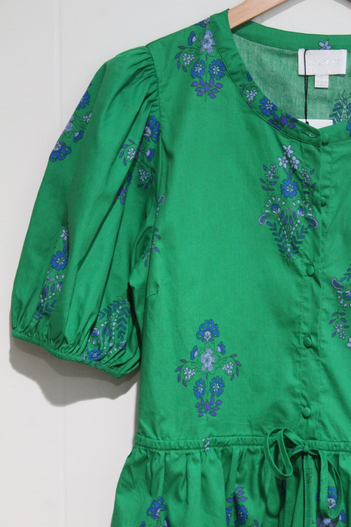 Green Puff Sleeve Mini Dress