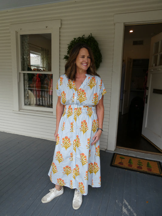 THML Stripes & Floral Midi Dress