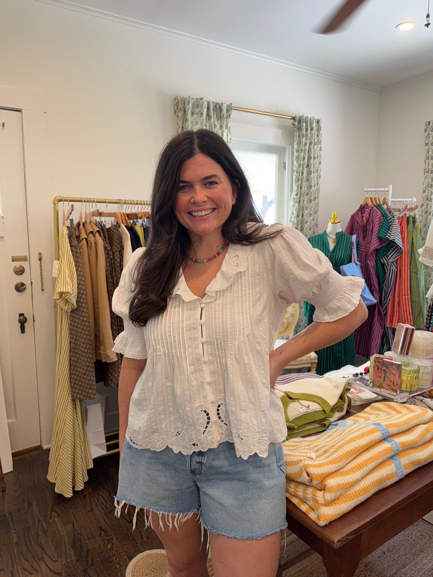 White Floral Eyelet Top