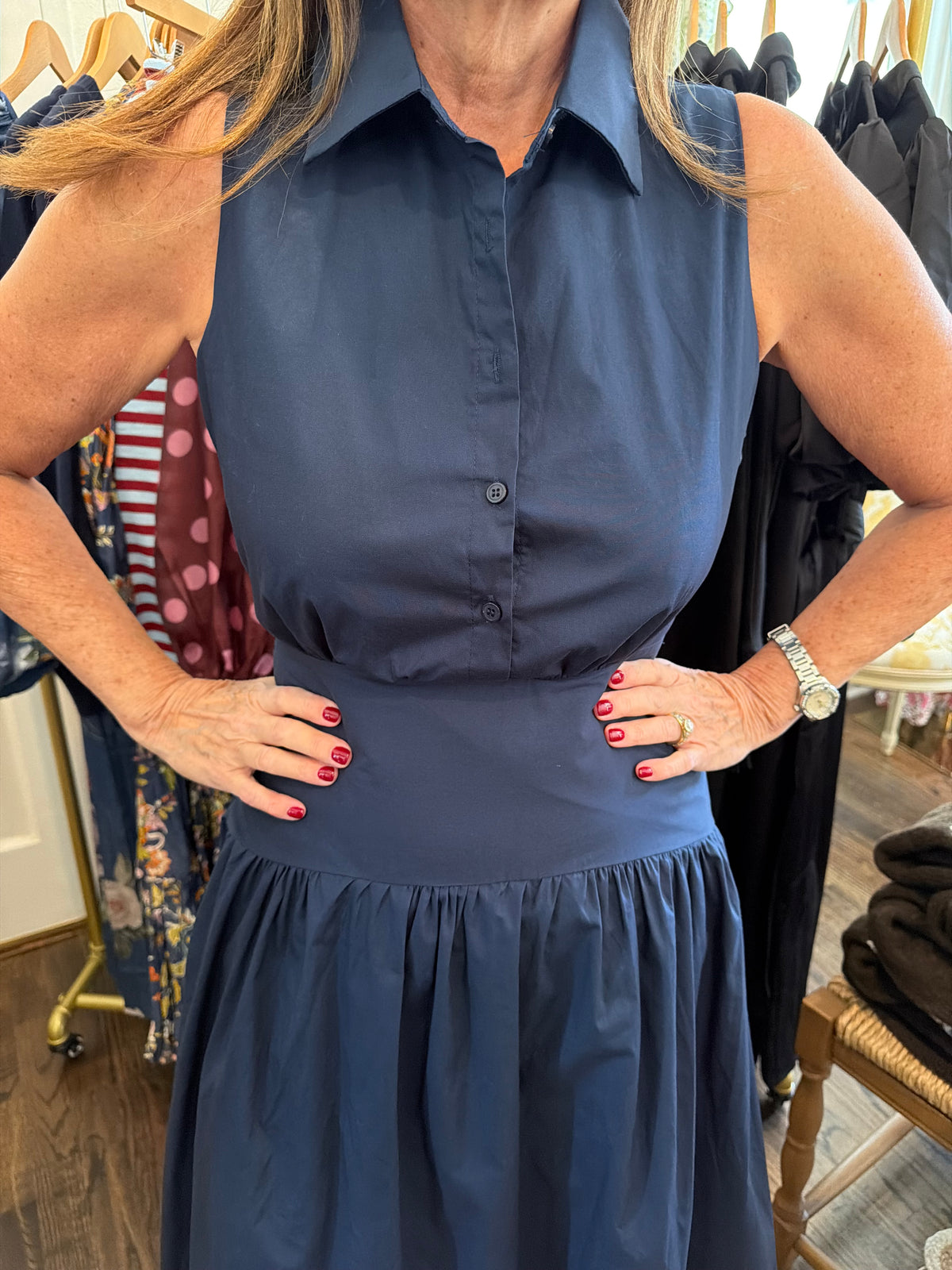 Navy Drop Waist Midi