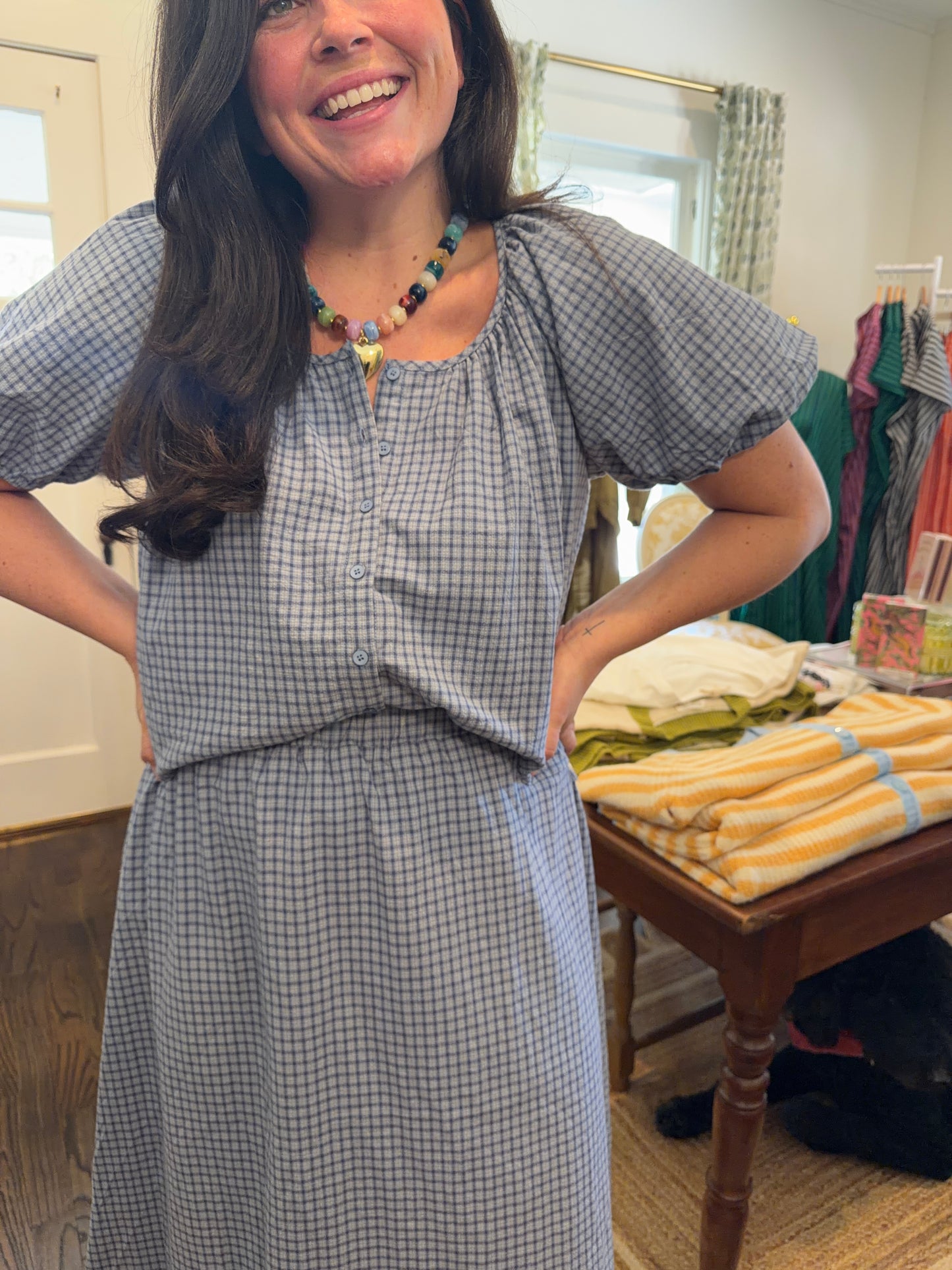 Blue Plaid Skirt Set