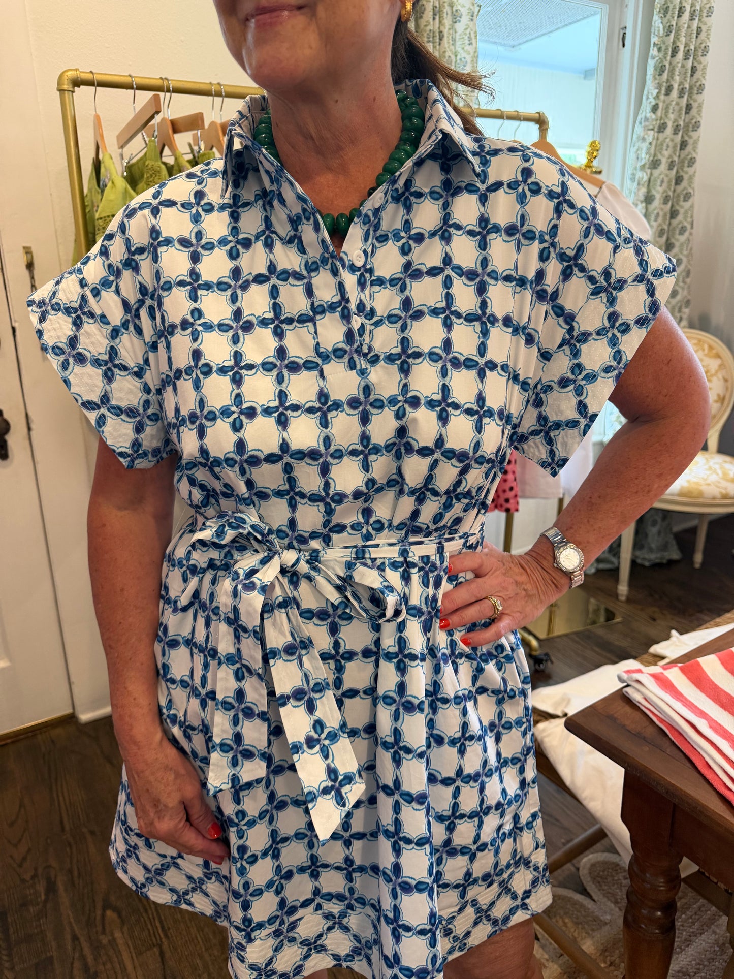Blue Tile Mini Dress