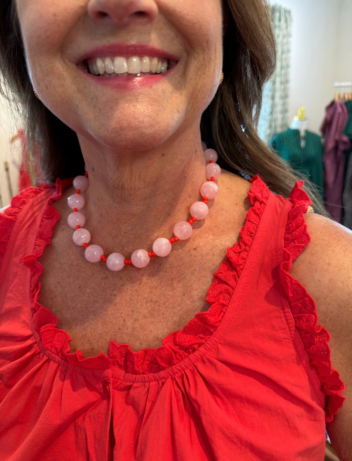 Red Eyelet Ruffle Blouse