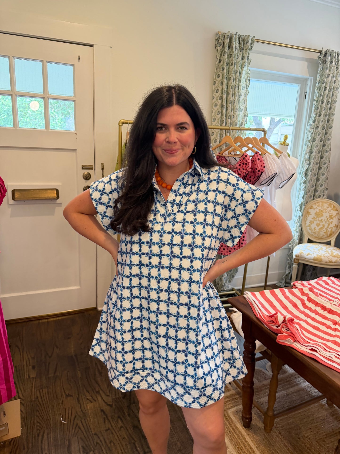Blue Tile Mini Dress