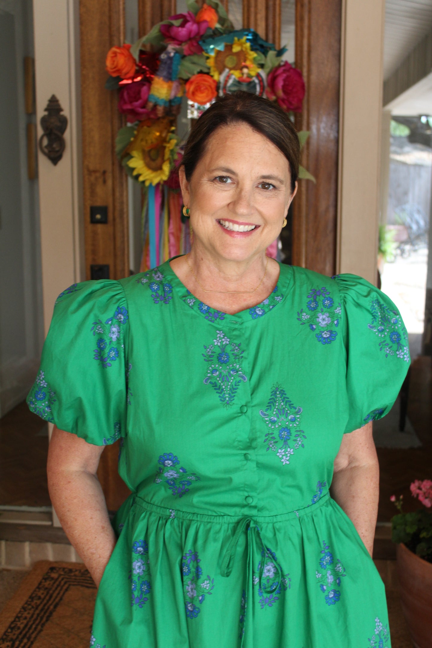 Green Puff Sleeve Mini Dress
