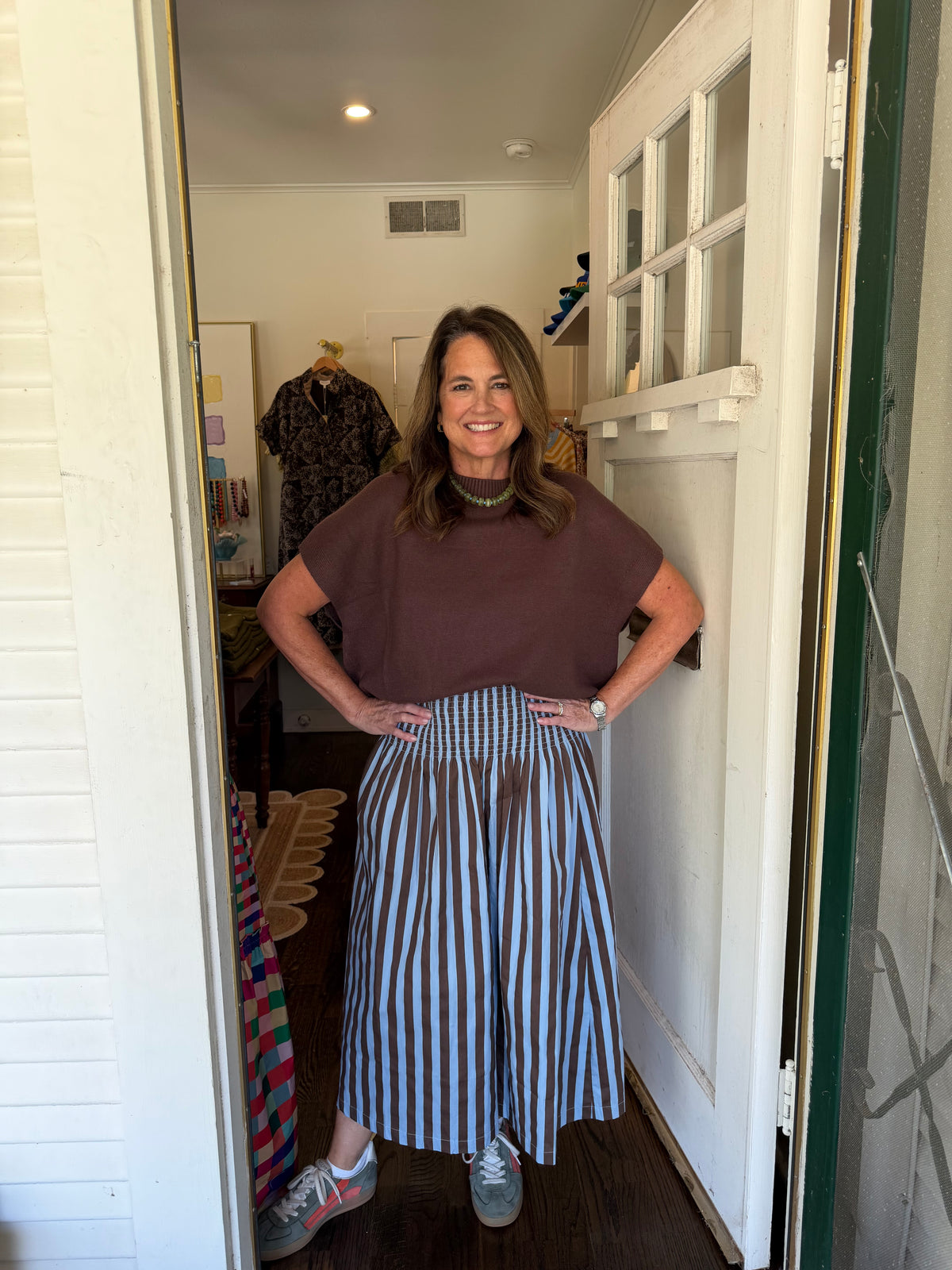 Blue Stripe Midi Skirt