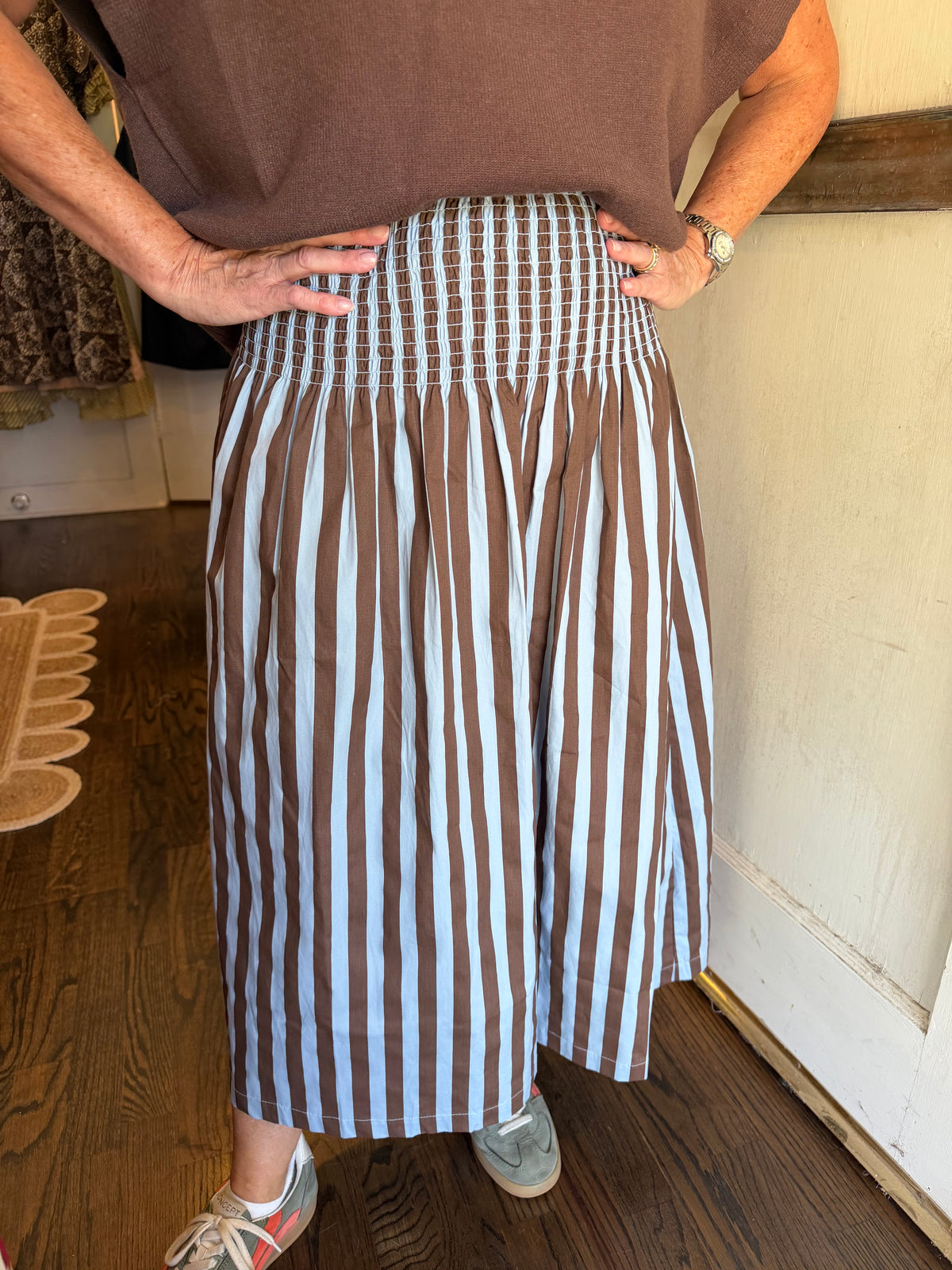 Blue Stripe Midi Skirt