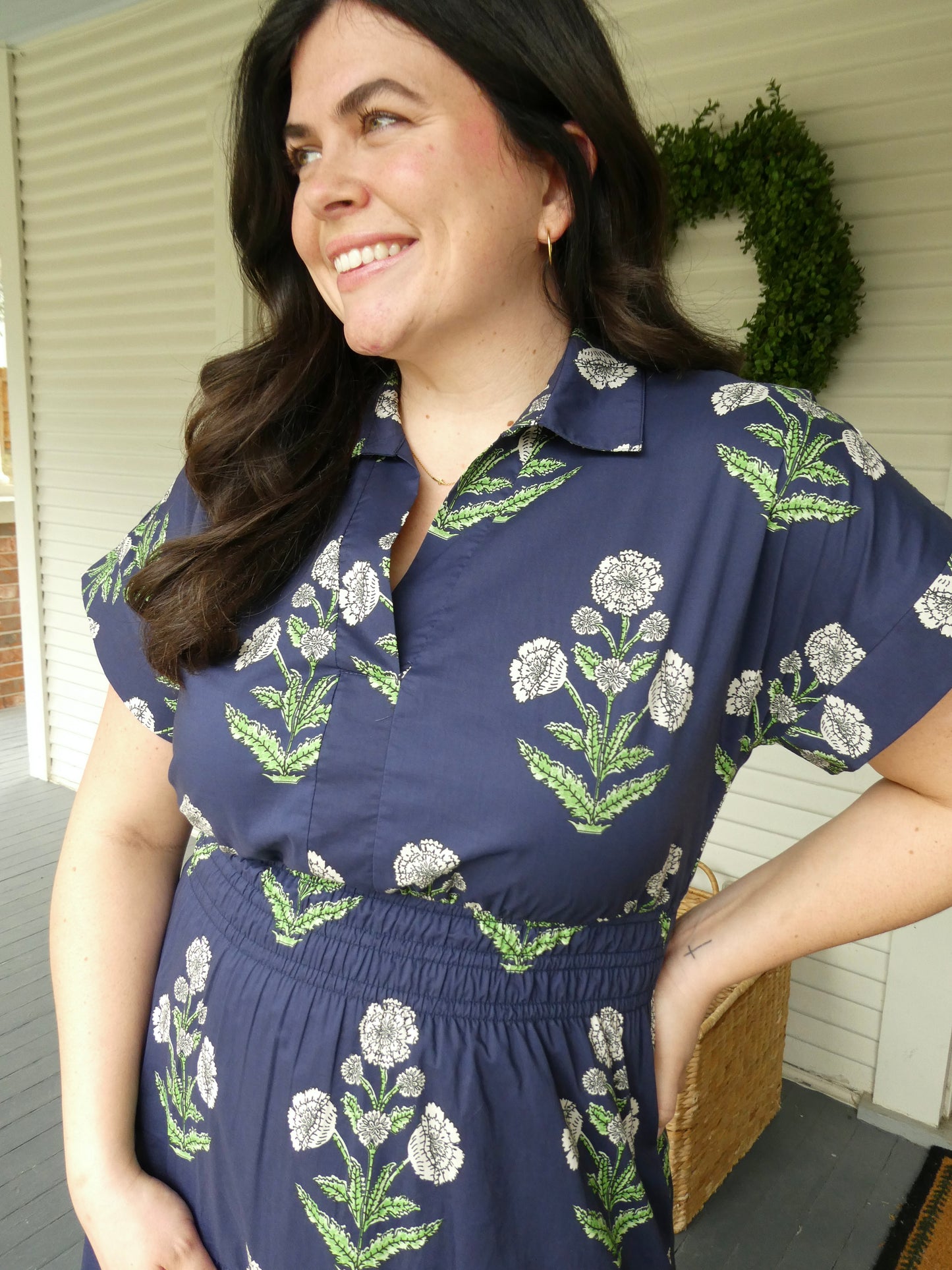 THML Navy Floral Midi