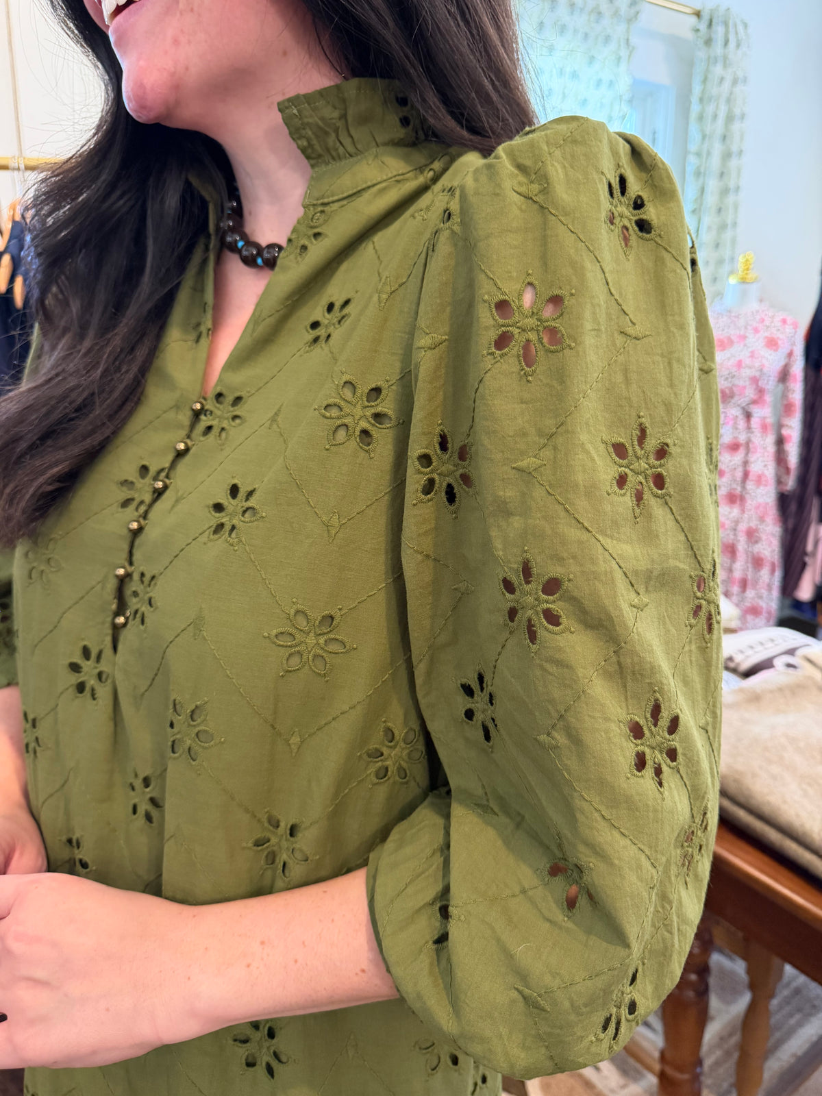 Olive Eyelet Midi