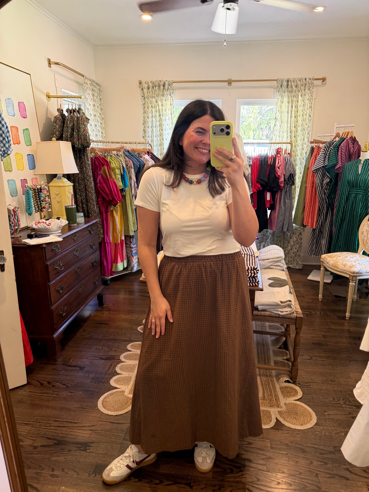 Brown Plaid Skirt Set