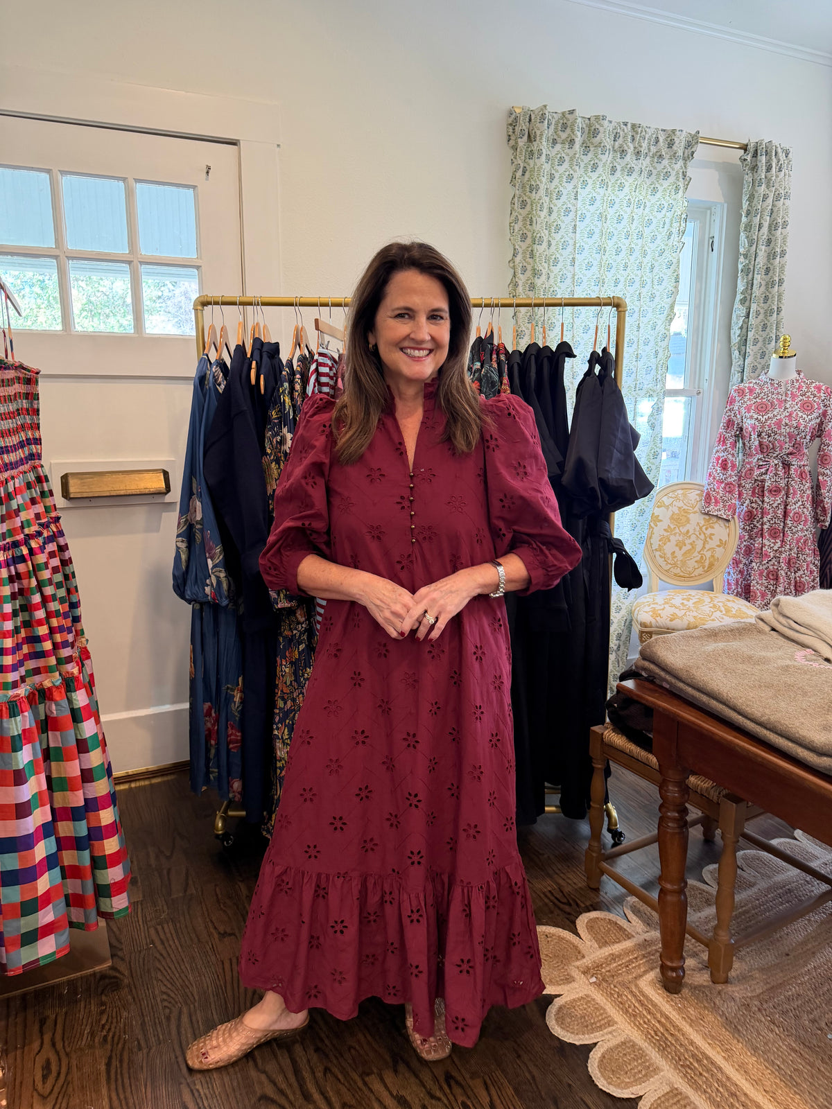 Wine Eyelet Midi